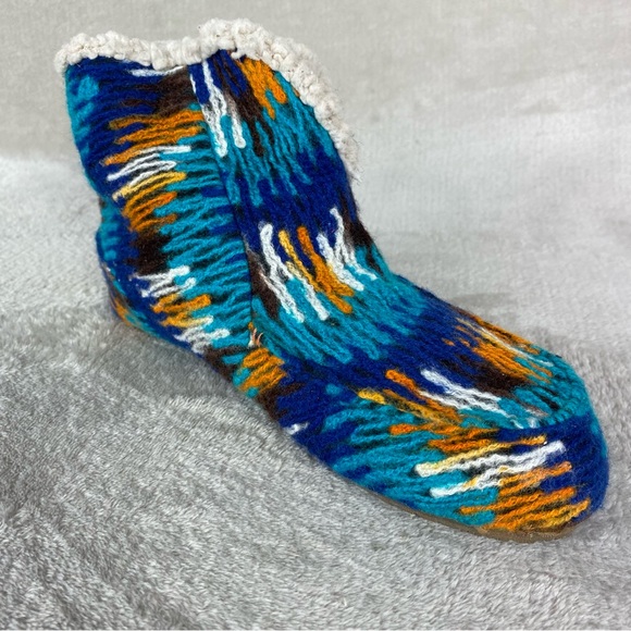 Sanuk Nice Bootah Ankle Slipper Boot Womens Size 7 Blue Crochet Fur Lined NEW - Picture 6 of 10